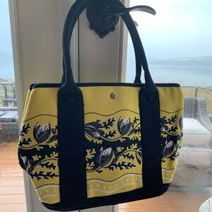 J Crew Montauk Tote Small Yellow Navy Blue floral bandanna NWT Cotton Canvas bag